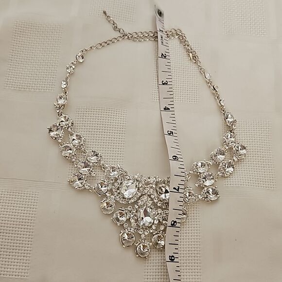 Dress Line Statement Piece Necklace & Earring Set Crystal White - Picture 13 of 16